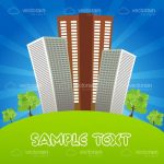 Outdoor Scene with Tall Buildings and Sample Text